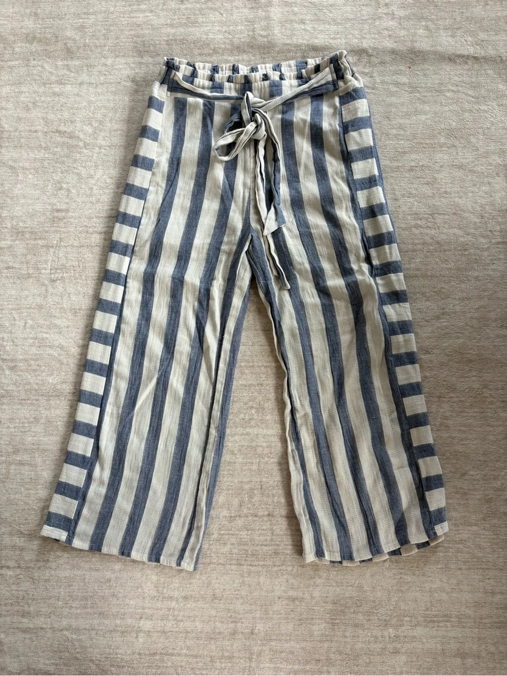 THML Women’s Blue and White Striped 100% Cotton Pants Size Medium